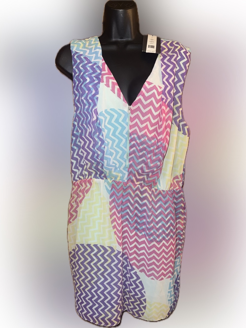 W118 by Walter Baker NWT Sleeveless Chevron Patchwork Dress in Pink Multi Color